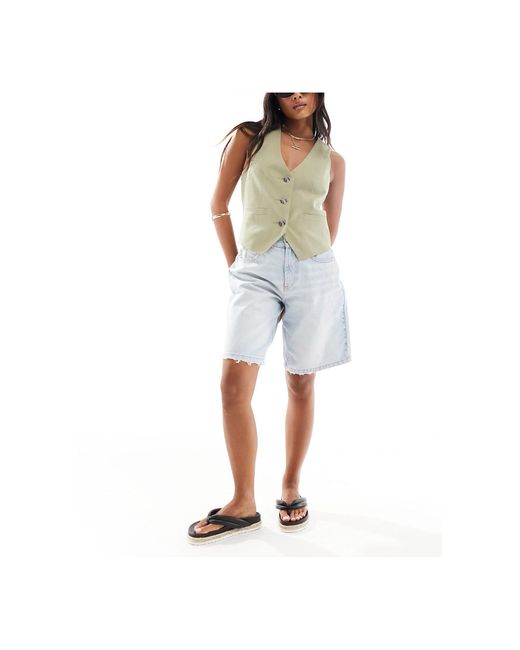 ASOS Blue Asos Design Petite Denim Bermuda Shorts