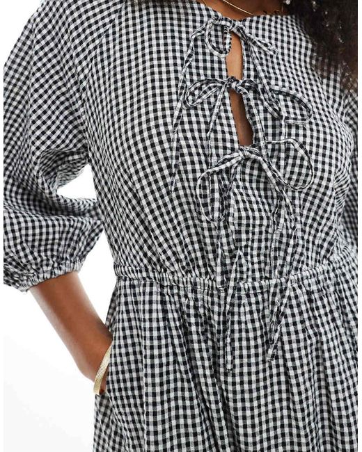 New Look Gray New Look Tie Front Smock Midi Dress