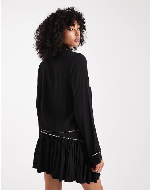 ASOS Black Tie Front Embroidery Detail Co-ord Top