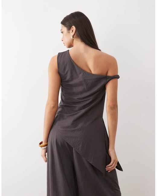 ASOS Black Co-ord Linen Look Longline Top With Asymmetric Hem