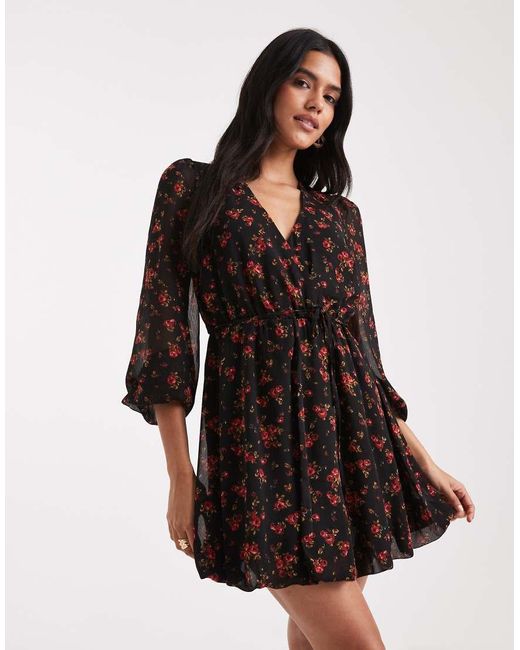 sachin and babi light blue dress Pantho - Set: 3/4-Sleeve Floral Midi Wrap Dress + Mini Slip Dress