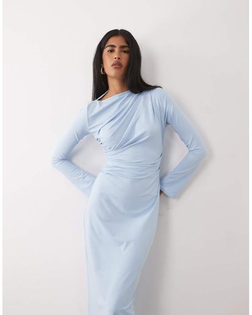 ASOS Blue Asymmetric Drape Slash Neck Maxi Dress
