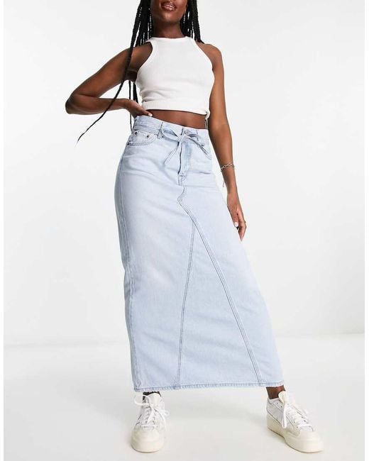 Levi s Iconic Long Denim Skirt With Belt in Blue Lyst UK