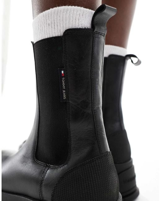 Tommy Hilfiger Black Urban Flatform Chelsea Boots