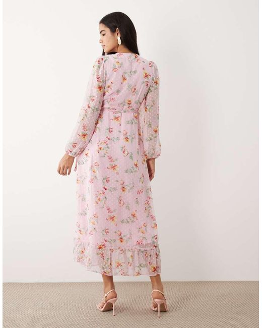 Vila Pink Textured Wrap Maxi Dress With Frill Detailing