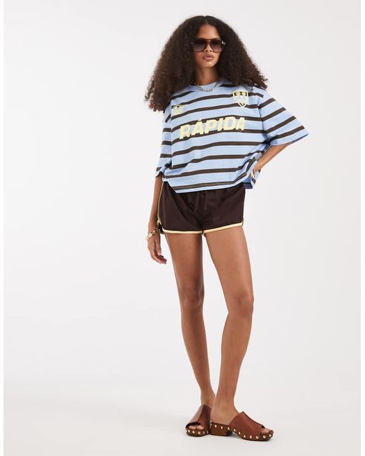ASOS Blue Boxy Crop Tee With Soccer Graphic