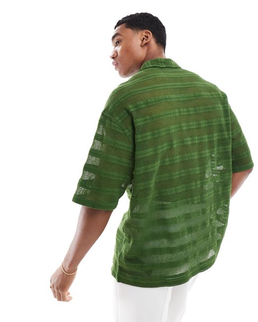 Chemise oversize avec col à revers et rayures horizontales en dentelle crochetée ASOS pour homme en coloris Green
