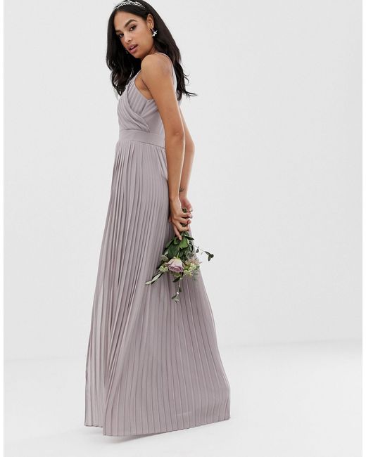 tfnc bridesmaid exclusive high neck pleated maxi dress in taupe