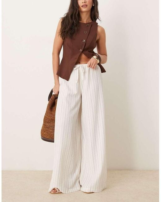 Stradivarius Natural Linen Look Wide Leg Trouser