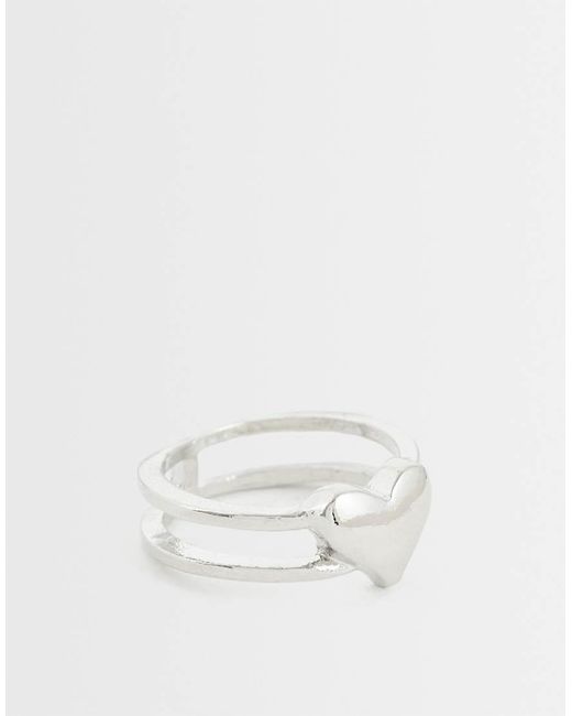 ASOS White Double Band Ring With Heart