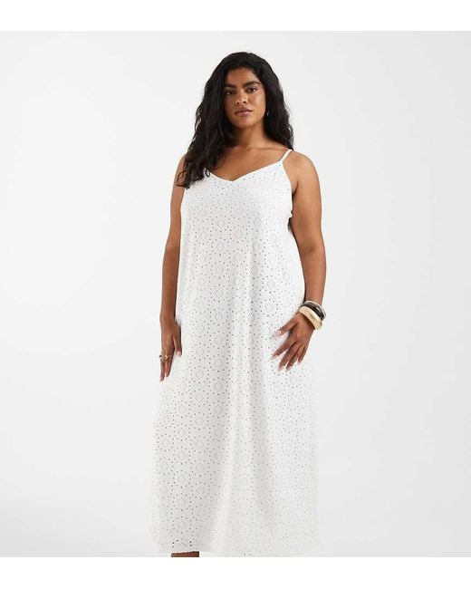 Vero Moda White Jersey Floral Broderie Cami Midi Dress