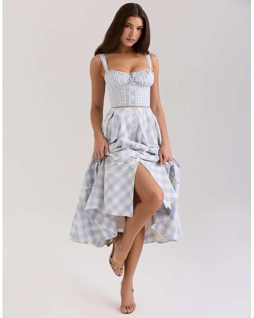 House Of Cb White Chiarina Gingham Stretch Cotton Midi Dress