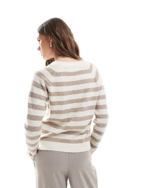 Jersey A Rayas Color Crema Y Beis Jaspeado Con Cuello Redondo De Punto De -Blanco Vero Moda de color White