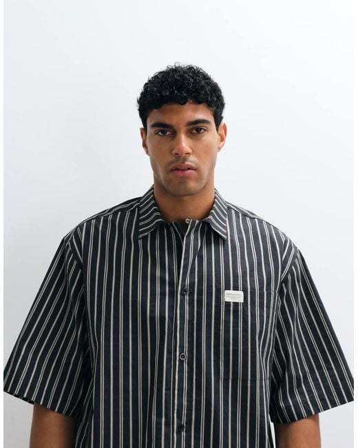 ASOS White Oversized Stripe Shirt With Placket Detail And Badge for men