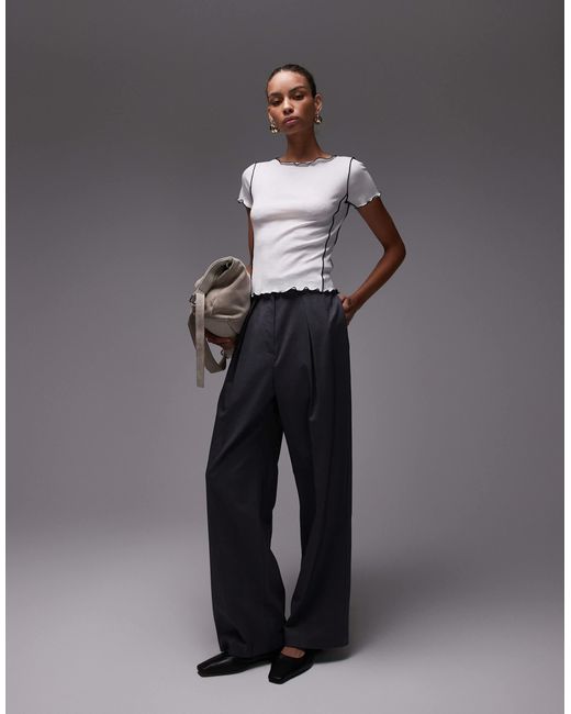 Mango Gray Seamed Lettuce Edge T-Shirt