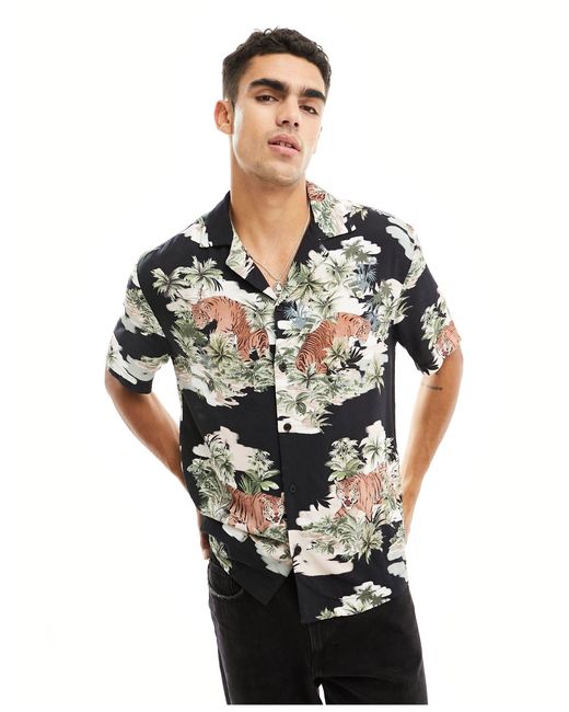River Island Gray Tiger Print Shirt for men