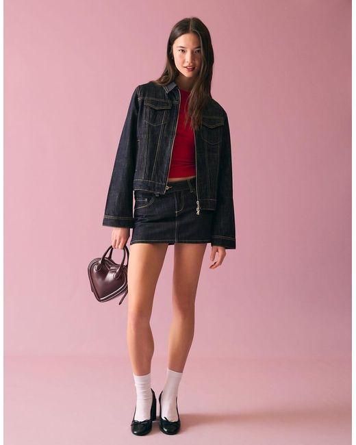 Bershka Embroidered Mini Denim Skirt