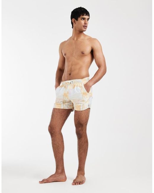 Aray White Seascape Print Swim Shorts for men