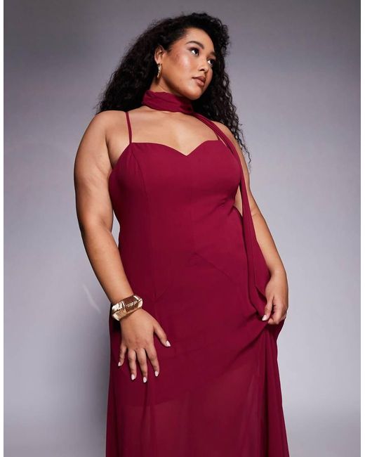 Forever New Red Scarf Neck Cami Strap Hanky Hem Maxi Dress