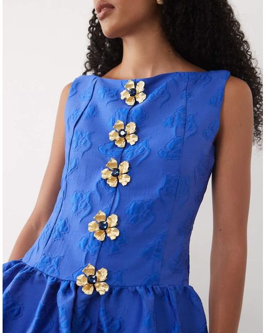 Sister Jane Blue Dream Riviera Boat Neck Sleeveless Maxi Dress With Detachable Brooches