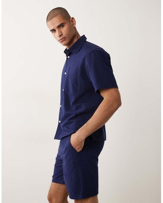 SELECTED Blue Co-ord Seersucker Shorts for men