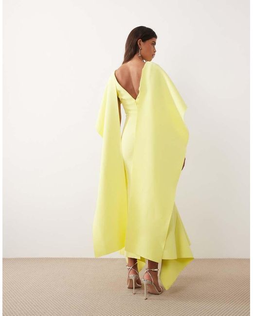 ARRANGE Yellow High Neck Ruffle Cape Overlay Maxi Dress
