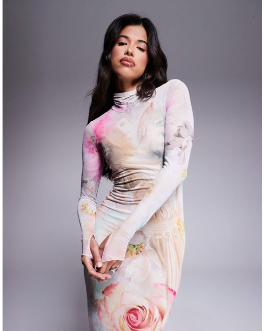 AFRM Purple Long Sleeve Turtleneck Midi Dress