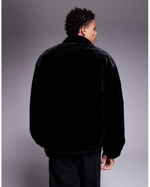 ADPT Black Faux Fur Zip Jacket for men