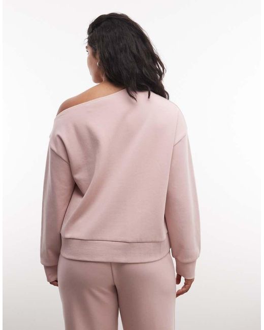 ASOS Pink Weekend Collective Curve Co-Ord Interlock Off Shoulder Sweatshirt