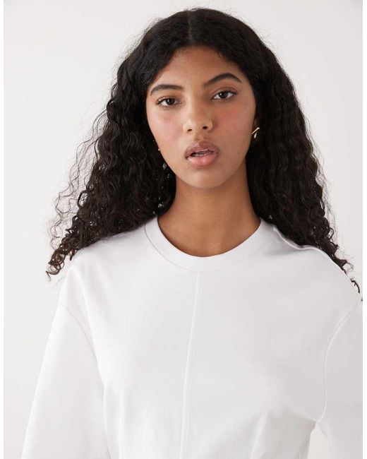 Monki White Structured Cinched Waist T-shirt Mini Dress
