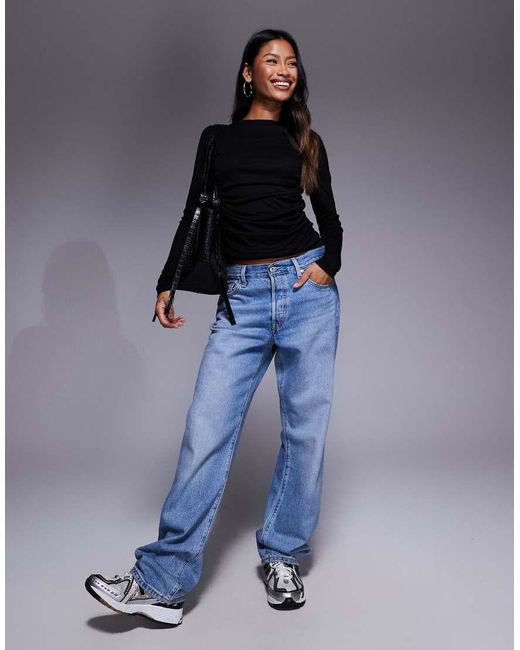 ASOS Gedrapeerde Top Van Zachte Jersey Met Lange Mouwen in het Blue