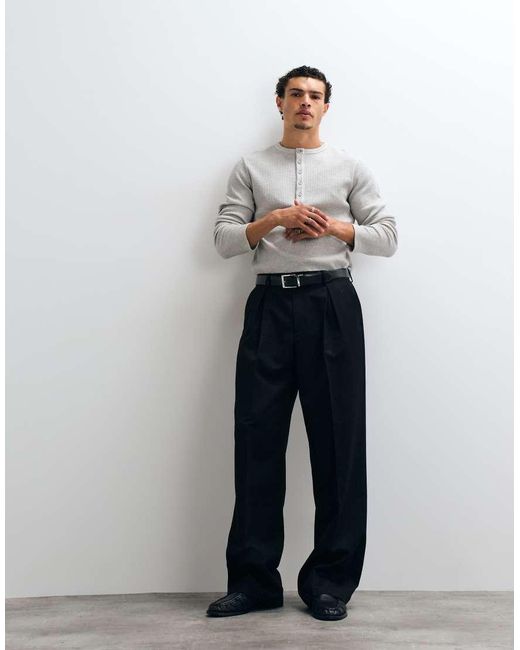 ASOS Gray Heavyweight Regular Fit Long Sleeve T-shirt With Henley for men