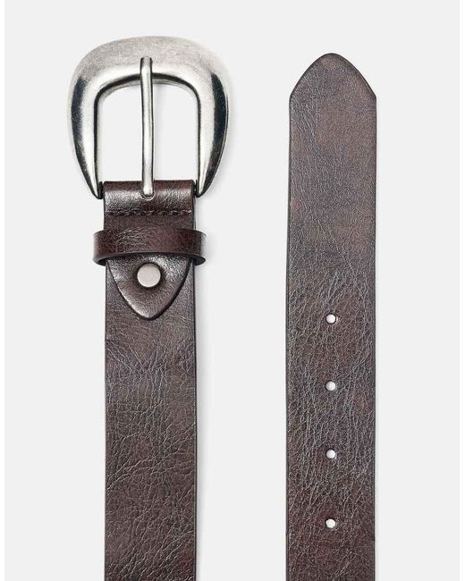 Pull&Bear Blue Leather Effect Belt With Large Buckle