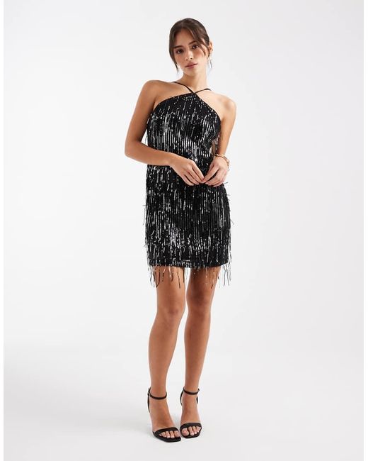 ONLY Black Halterneck Fringe Sequin Mini Dress
