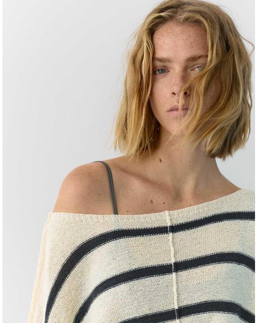 Pull&Bear White Striped Jumper With Seam Detail