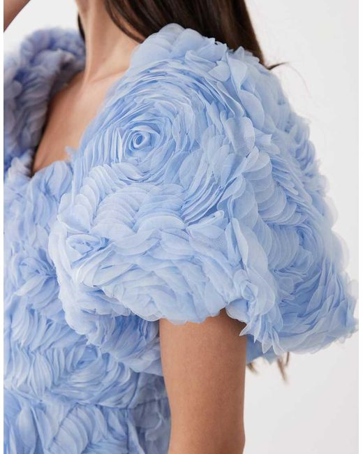 Sister Jane Blue Dream Floral Tulle Puff Sleeve Midaxi Dress