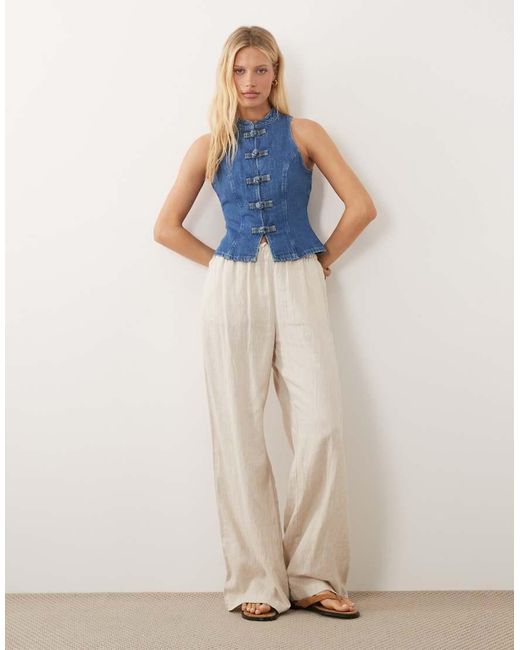 ASOS Blue Mandarin Collar Denim Top