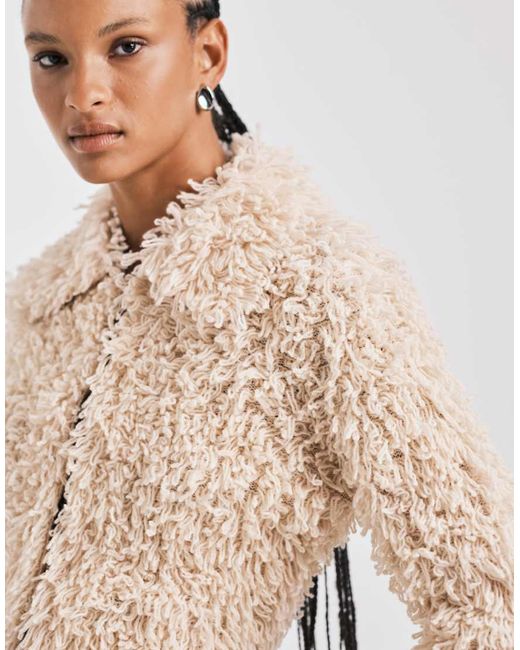 & Other Stories Blue Pure Wool Loop Knit Cardigan With Collar