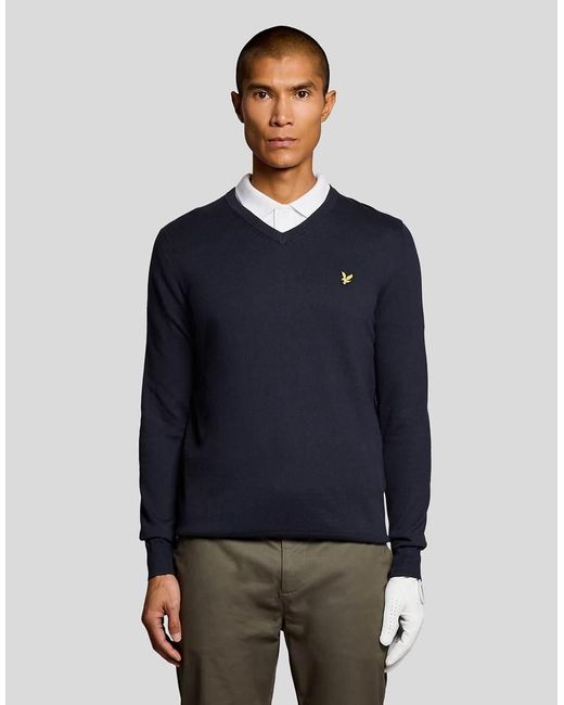 Lyle & Scott Blue Mid Knits Golf V Neck Pullover for men