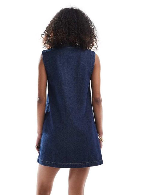 ASOS Blue Trapeze Denim Mini Dress With Button Opening