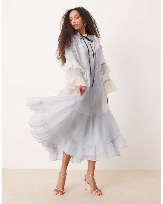 Sister Jane Gray Contrast Tiered Tulle Maxi Dress