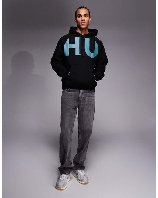 HUGO Black Nalfhood Large Logo Hoodie for men