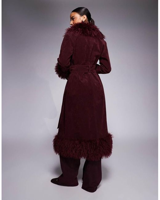 Kaiia Purple Exclusive Faux Fur Trim Penny Lane Maxi Coat