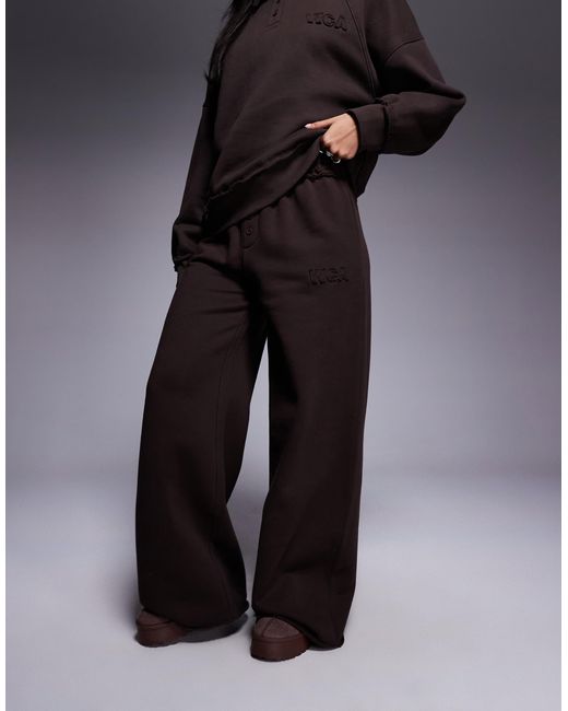 ASOS Blue Weekend Collective Heavyweight Wide Leg Trackies With Ski Club Graphic