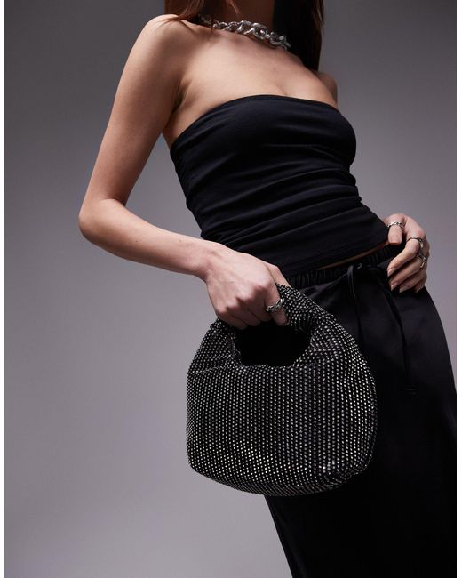 TOPSHOP Black Gila Embellished Net Grab Bag