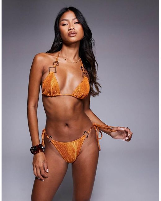 South Beach Orange Crinkle Triangle Bikini Top