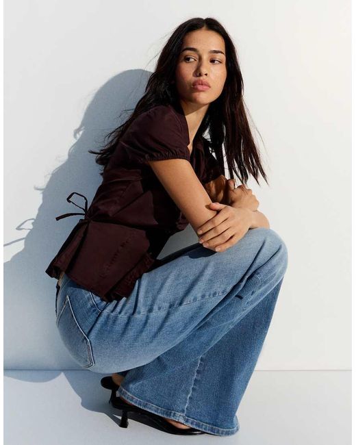Bershka Blue High-waist Wide-leg Jeans
