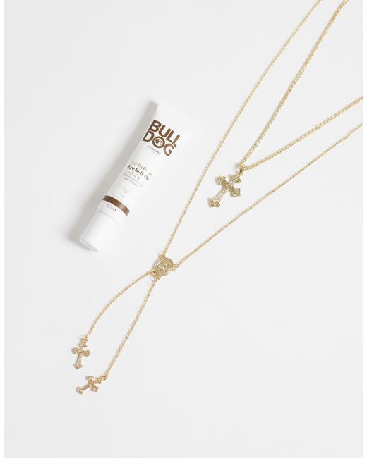 ASOS White 2 Pack Cupid And Cross Double Chain Pendant Necklace for men
