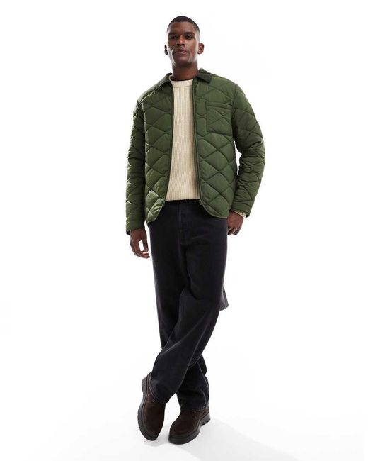 New Look Green Cord Collar Quilted Jacket for men