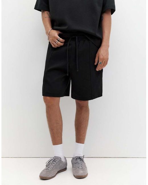 Pull&Bear Black Interlock Jogger Bermuda Shorts for men